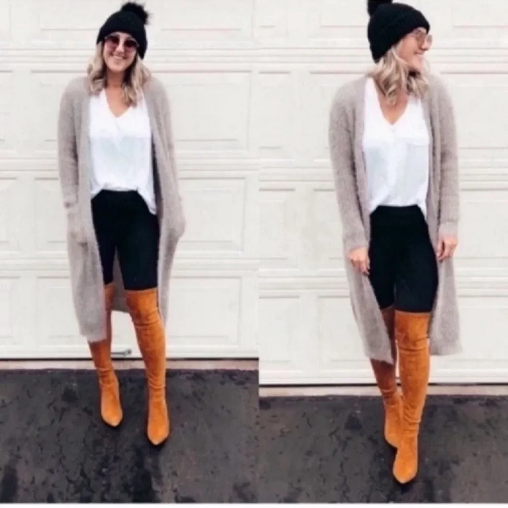 New Marlo' Women’s Tan Over The Knee Suede Leather Boots Size 36